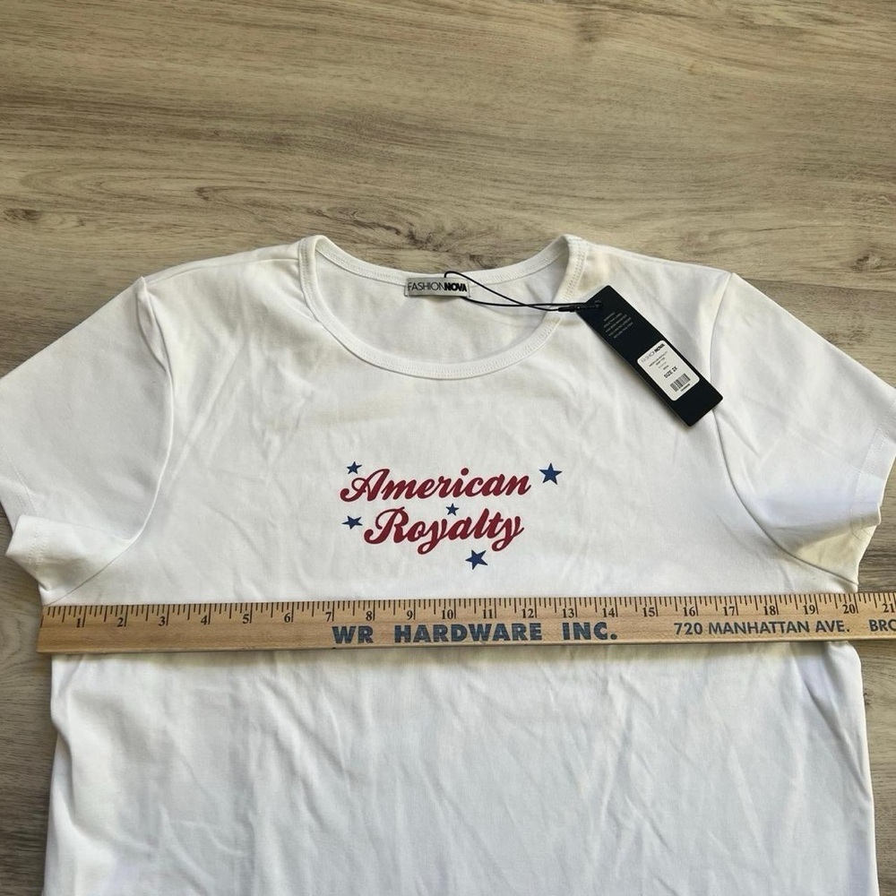 Fashion Nova White Tee with Red and Blue Print - Picture 3 of 4